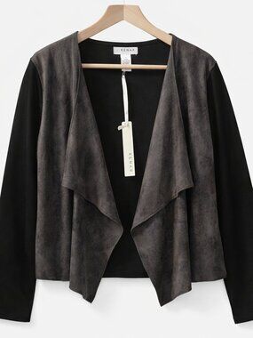 Kenar Open Front Waterfall Cardigan Gray Black Size L Layering